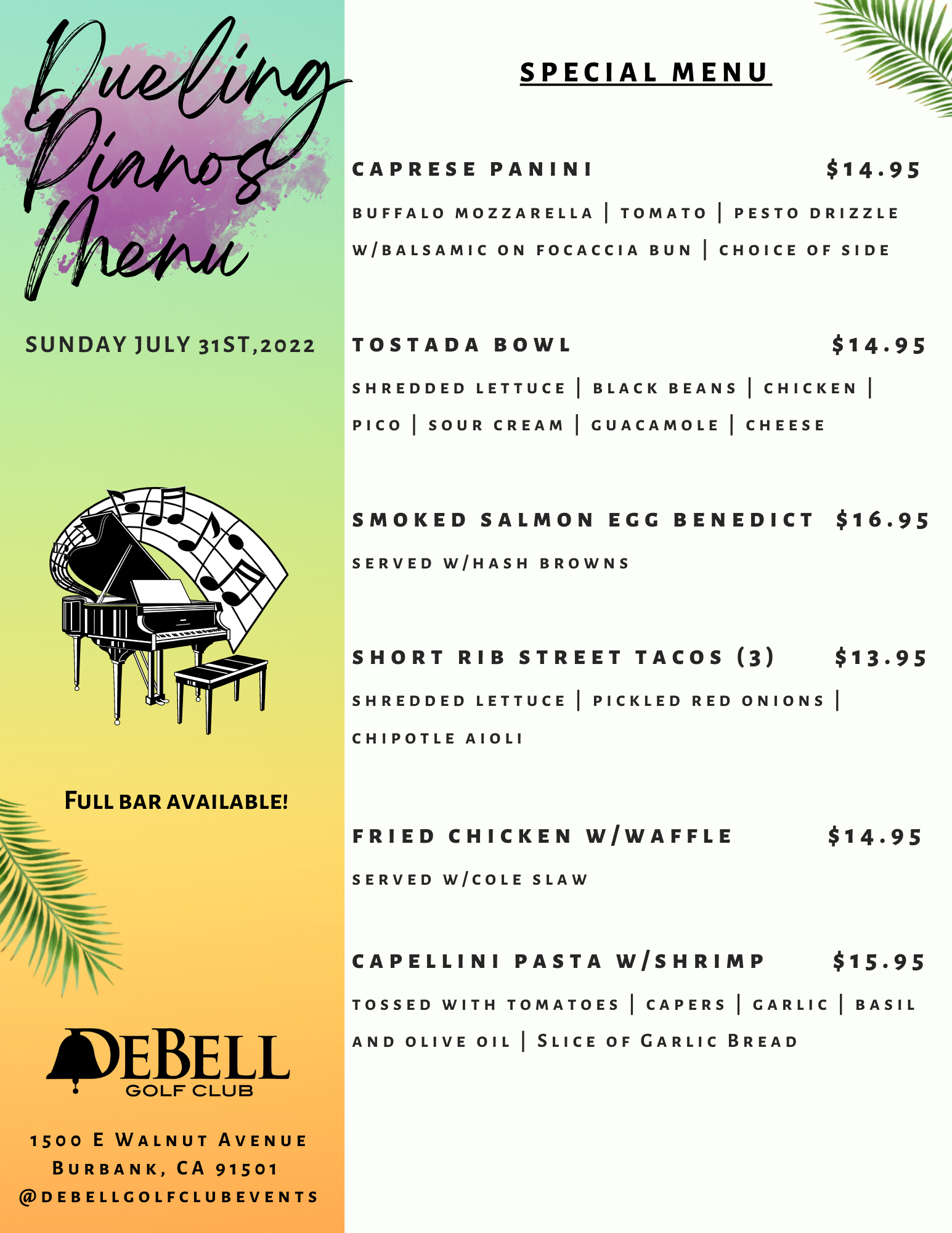 Page 1DeBell Dueling Pianos Menu